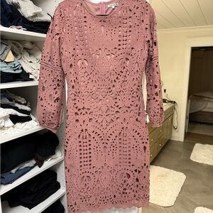 Lace long sleeve mauve midi dress